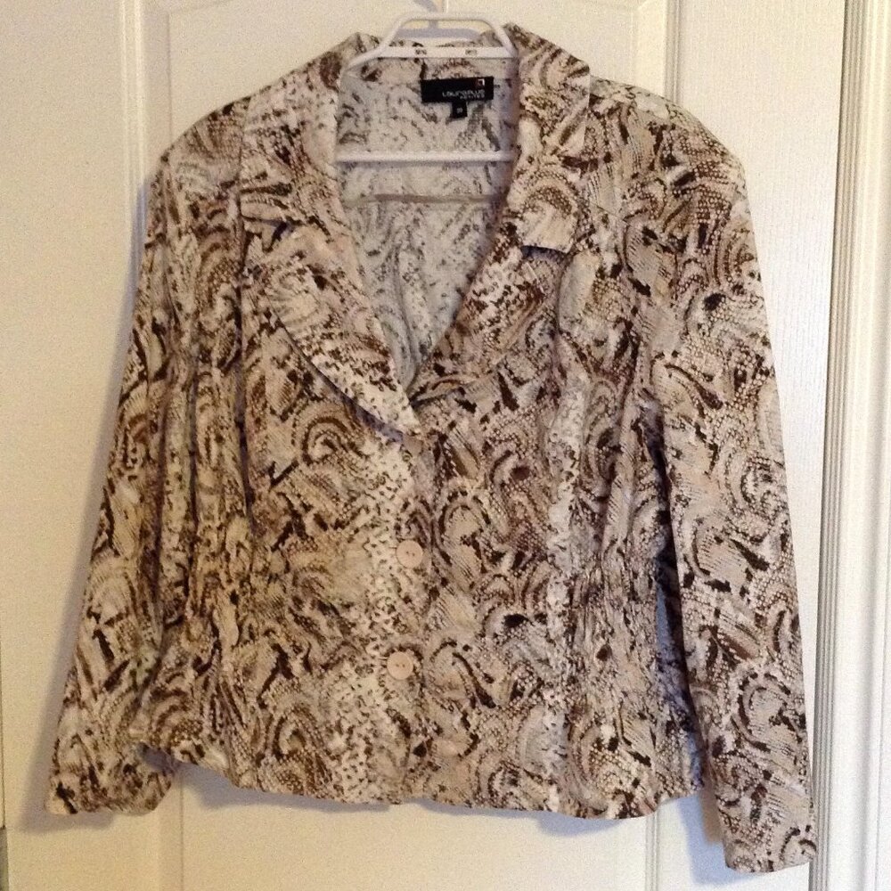 Laura Plus Women's Neutral-Toned Animal Snakeskin Print Blazer Jacket Size 20